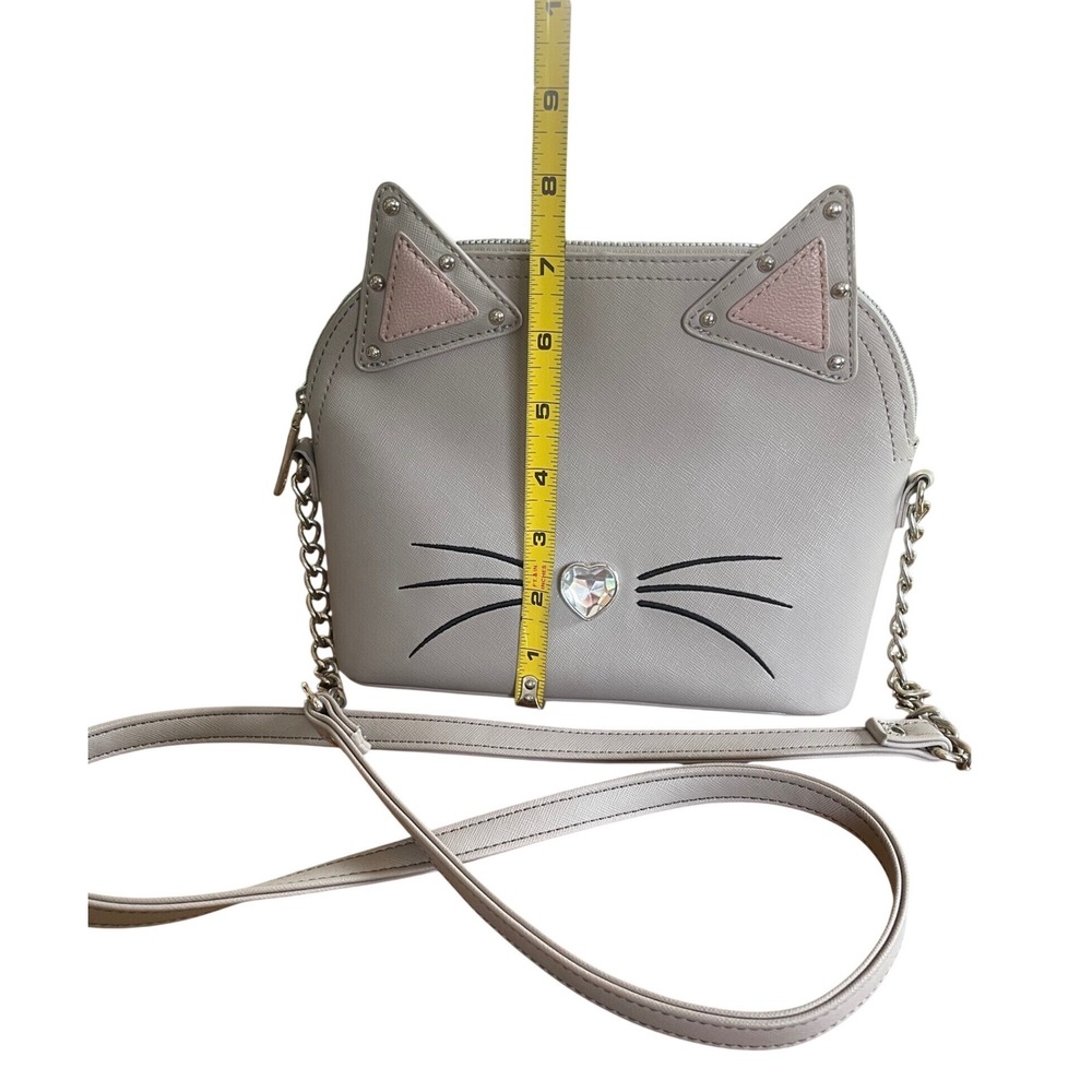 Betsey Johnson Grey Cat Face Crossbody Bag Heart Nose Studded Ears Novelty Purse - Picture 6 of 11